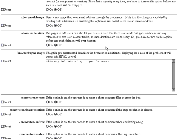 Страница parameters в Bugzilla