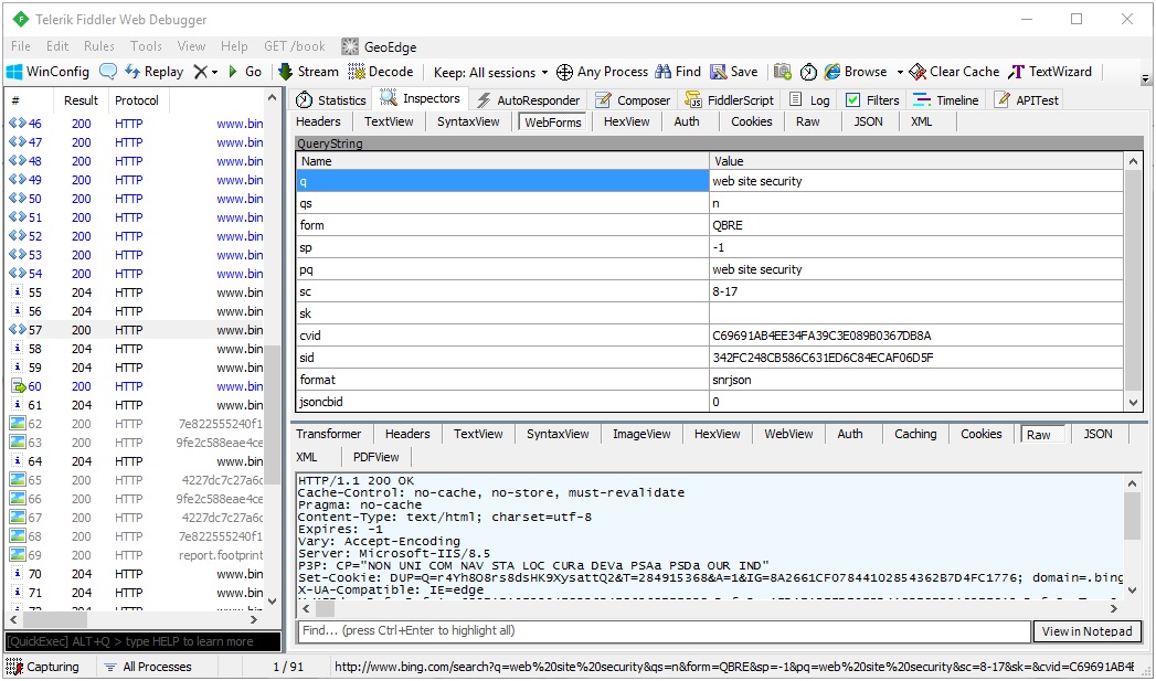 Cache txt. Тестирование безопасности (Security Testing). Fiddler's QUICKEXEC Box.